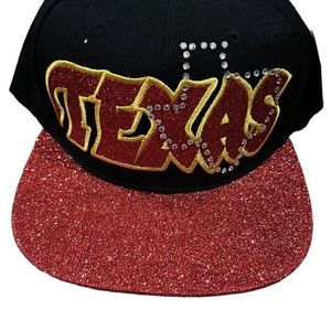 TAXAS Snapback Hat Red Sparkly Brim